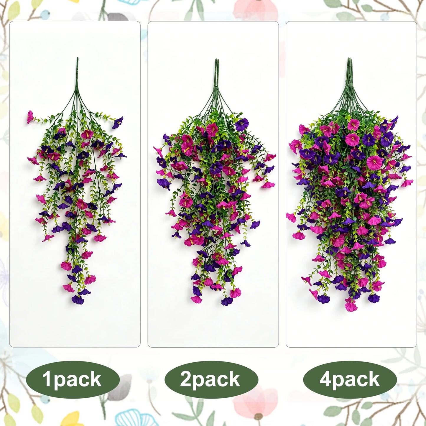 2PCS Eucalyptus & Morning Glory Hanging Vines – Lifelike Silk Flower Wall Decor | UV-Resistant Artificial Plants for Outdoor Porch Garden Wedding