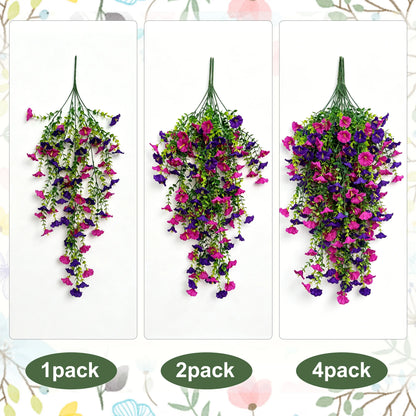 2PCS Eucalyptus & Morning Glory Hanging Vines – Lifelike Silk Flower Wall Decor | UV-Resistant Artificial Plants for Outdoor Porch Garden Wedding