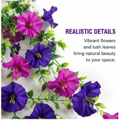 2PCS Eucalyptus & Morning Glory Hanging Vines – Lifelike Silk Flower Wall Decor | UV-Resistant Artificial Plants for Outdoor Porch Garden Wedding
