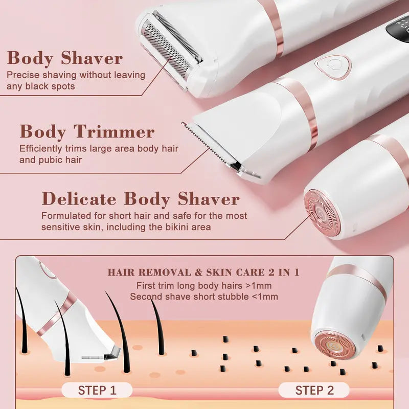 4-in-1 Electric Shaver for Women – USB Rechargeable Hair Removal Kit | Painless Legs Armpits Bikini Trimmer for Sensitive Skin New Arrival