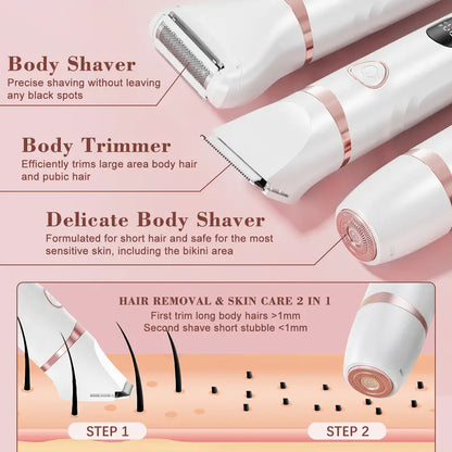4-in-1 Electric Shaver for Women – USB Rechargeable Hair Removal Kit | Painless Legs Armpits Bikini Trimmer for Sensitive Skin New Arrival
