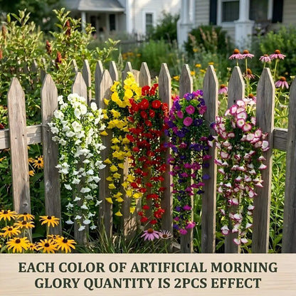 2PCS Eucalyptus & Morning Glory Hanging Vines – Lifelike Silk Flower Wall Decor | UV-Resistant Artificial Plants for Outdoor Porch Garden Wedding