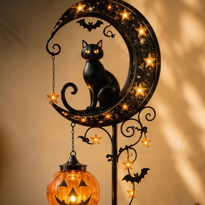 Black Cat & Moon LED Yard Stake – Lighted Outdoor Garden Ground Decoration | Glowing Lawn Ornament for Nighttime Ambiance
