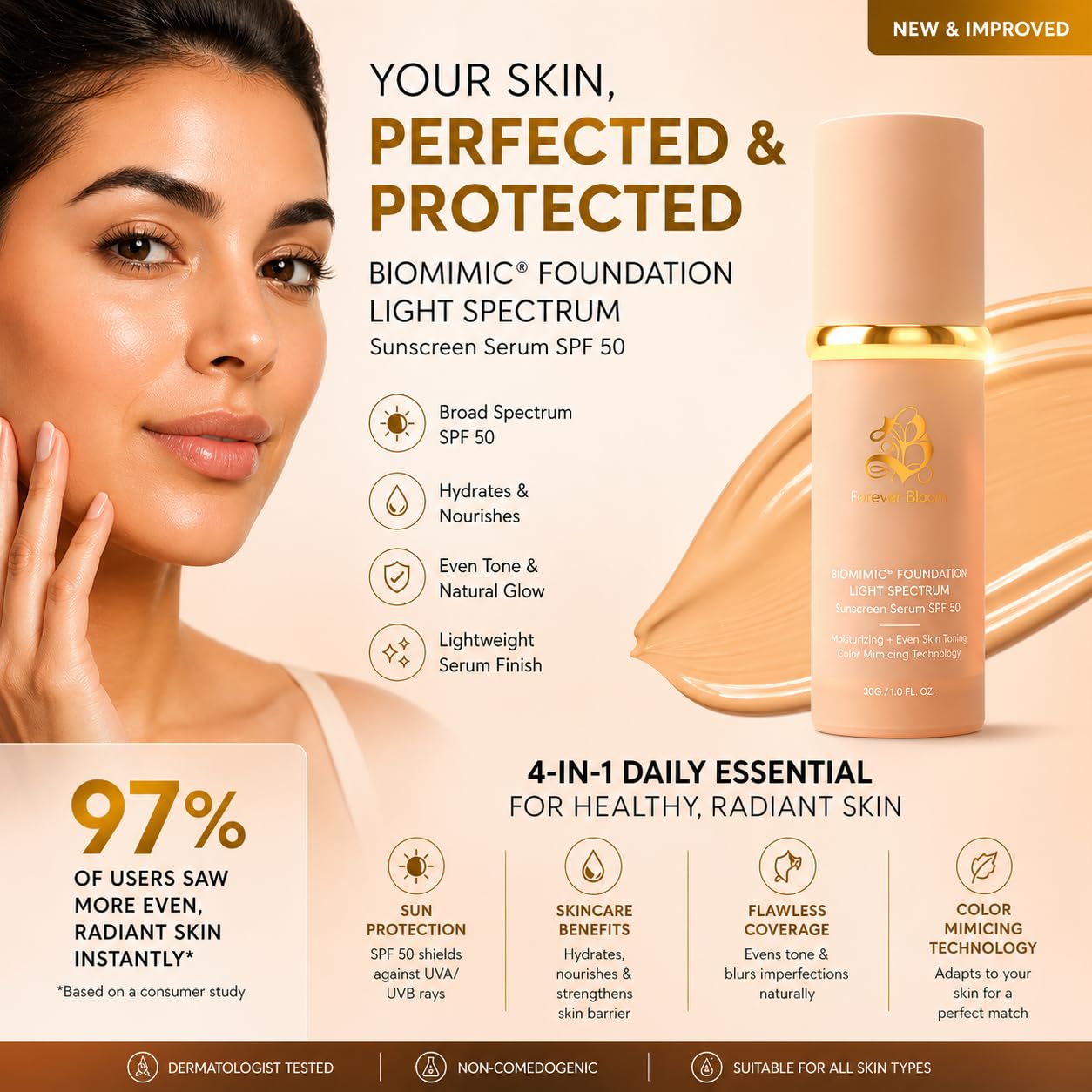 Biomimic Foundation 4 in 1 - Medium Spectrum by Forever Bloom Flawless Finish Even Skin Tone Skin Tint
