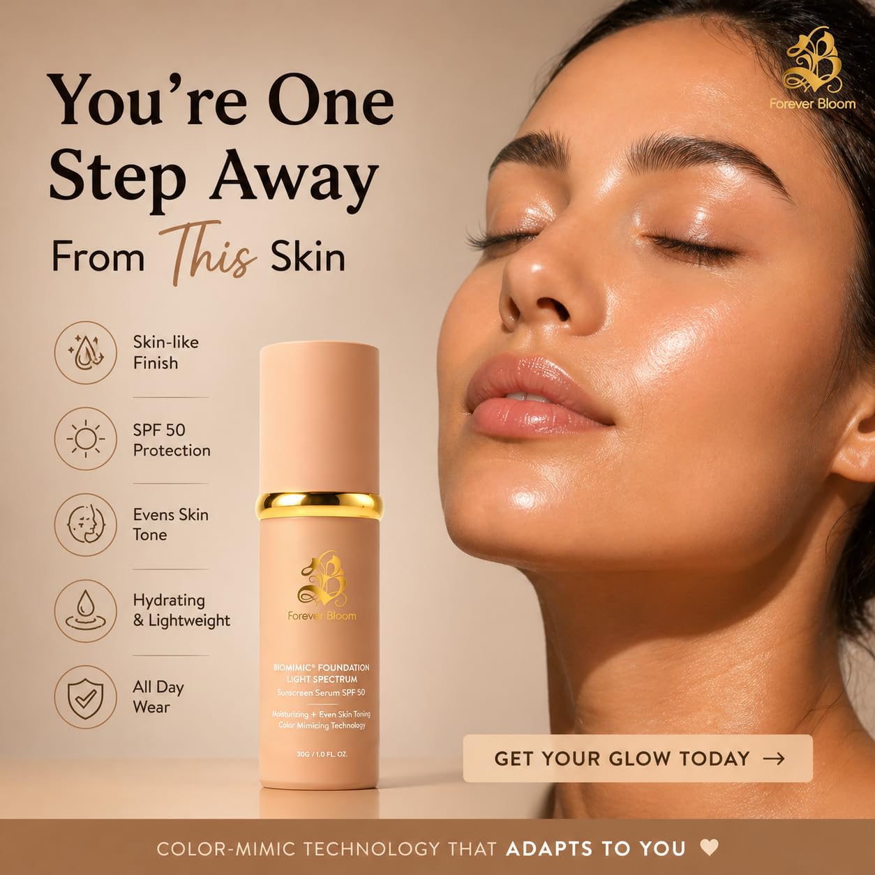 Biomimic Foundation 4 in 1 - Medium Spectrum by Forever Bloom Flawless Finish Even Skin Tone Skin Tint