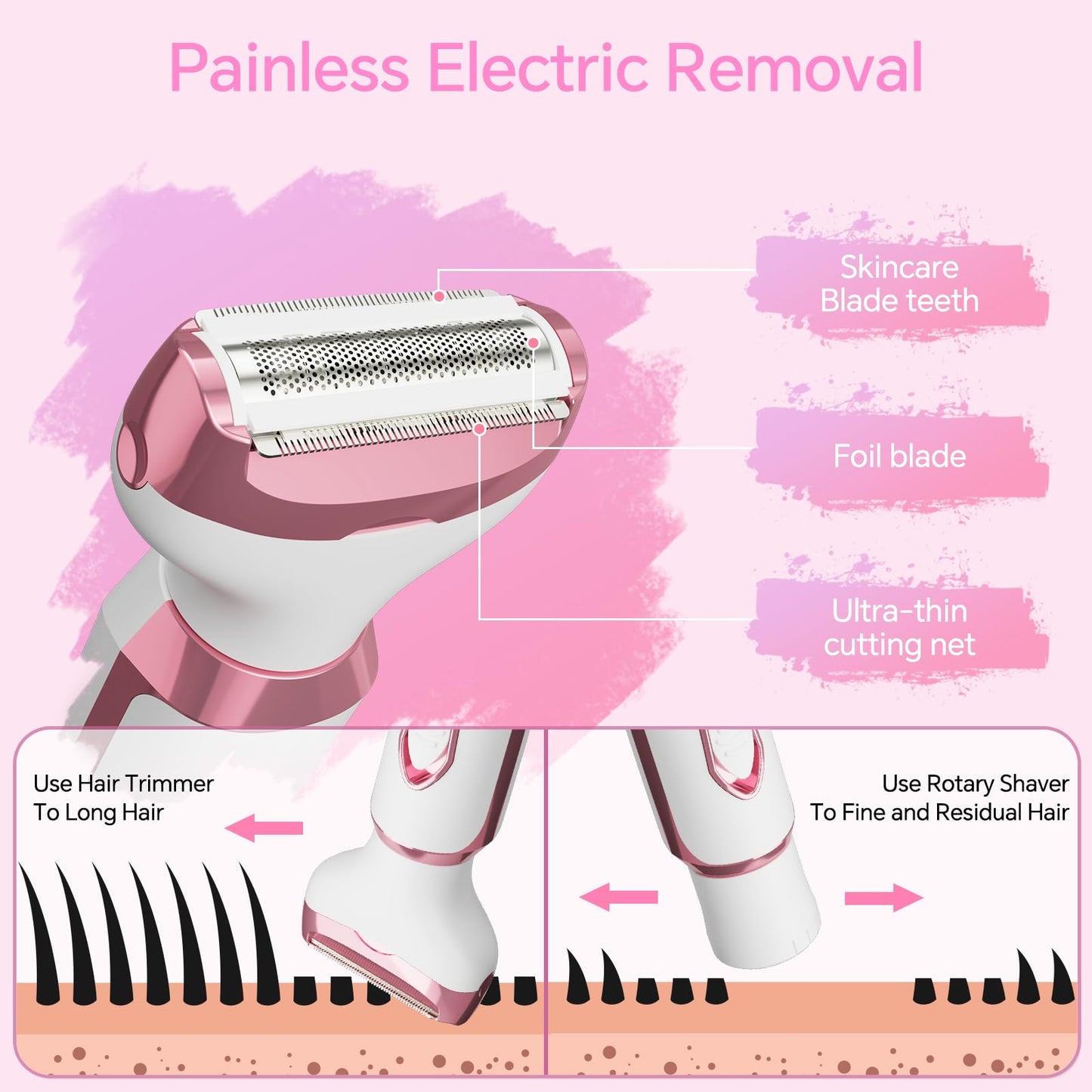 4-in-1 Electric Shaver for Women – USB Rechargeable Hair Removal Kit | Painless Legs Armpits Bikini Trimmer for Sensitive Skin New Arrival