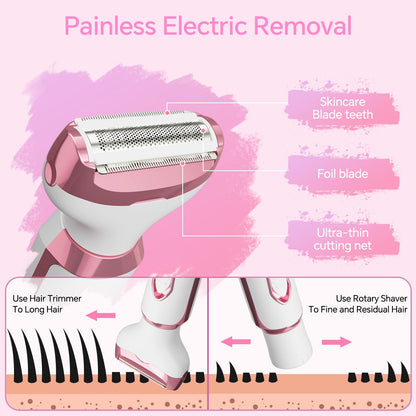 4-in-1 Electric Shaver for Women – USB Rechargeable Hair Removal Kit | Painless Legs Armpits Bikini Trimmer for Sensitive Skin New Arrival