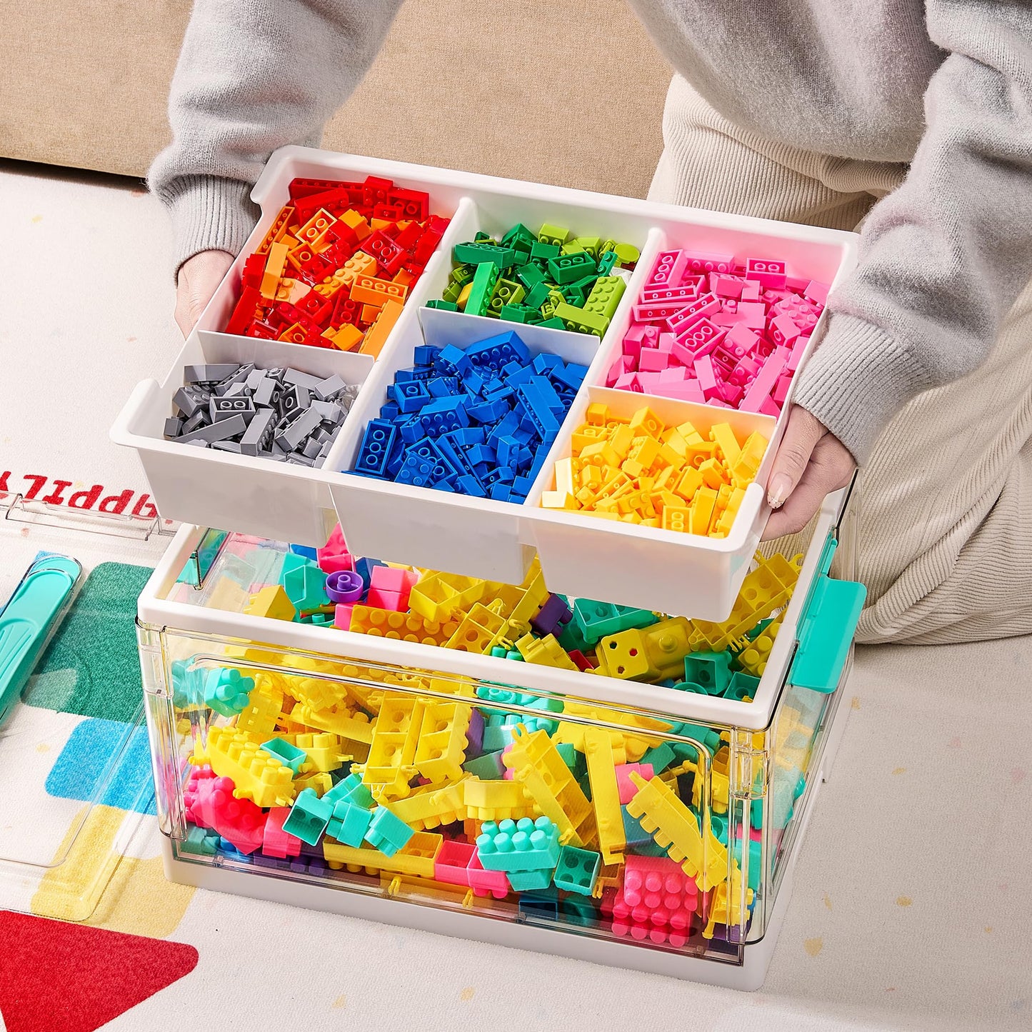 【DealsForYouDays】Vtopmart 24QT Clear Craft Storage Bin with Removable Trays&Adjustable Dividers, Containers for Art Supply Coloring Books Sensory Toys Craft Supplies Medicine Playdough Squishy, Transparent Dust Proof, Mid-Year Sale Preschool Restock, DFYD