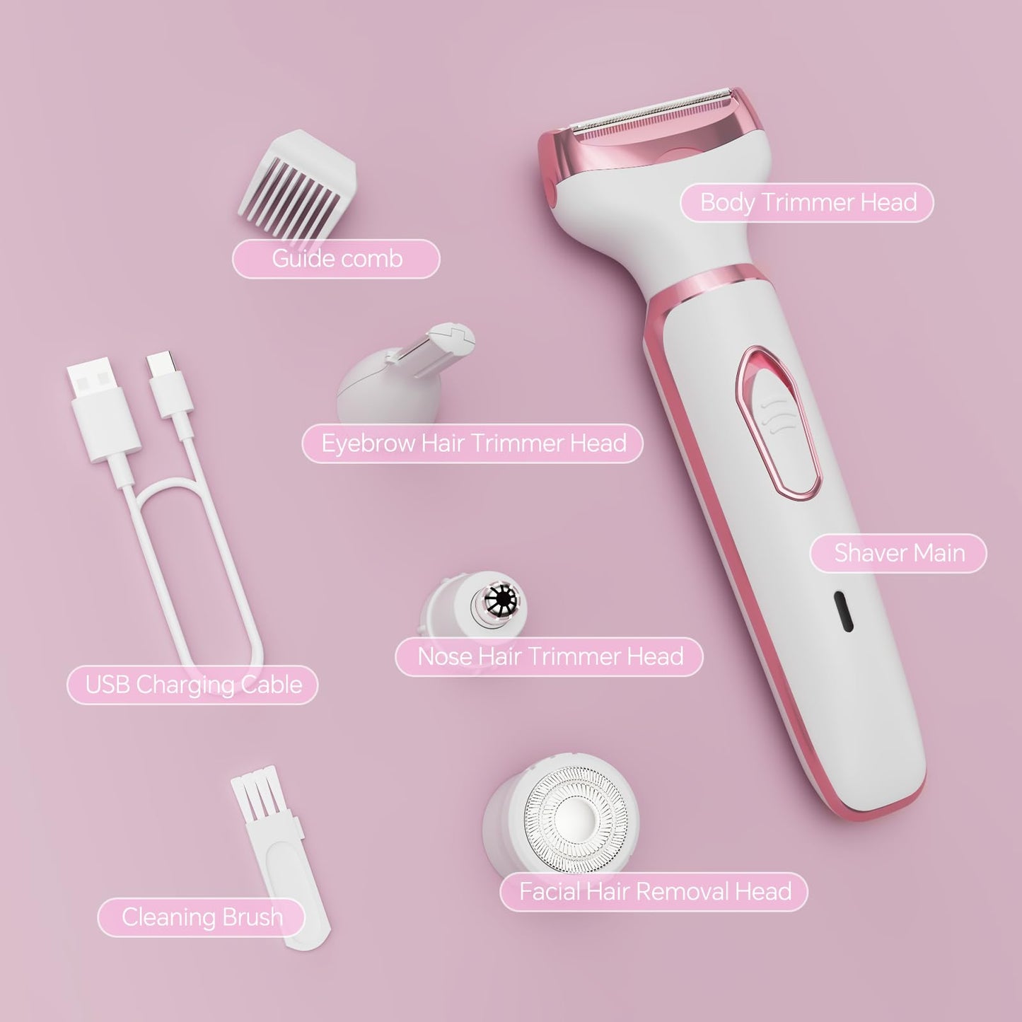 4-in-1 Electric Shaver for Women – USB Rechargeable Hair Removal Kit | Painless Legs Armpits Bikini Trimmer for Sensitive Skin New Arrival