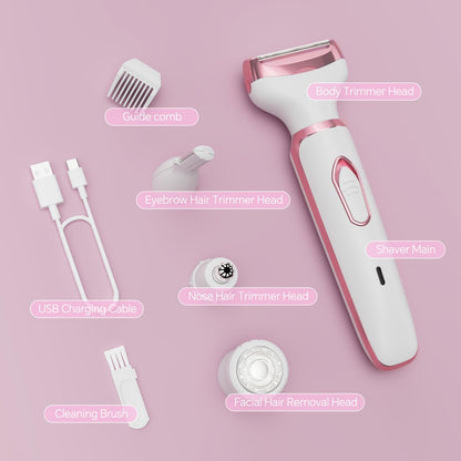 4-in-1 Electric Shaver for Women – USB Rechargeable Hair Removal Kit | Painless Legs Armpits Bikini Trimmer for Sensitive Skin New Arrival
