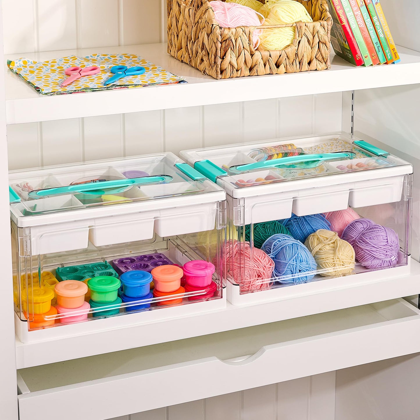 【DealsForYouDays】Vtopmart 24QT Clear Craft Storage Bin with Removable Trays&Adjustable Dividers, Containers for Art Supply Coloring Books Sensory Toys Craft Supplies Medicine Playdough Squishy, Transparent Dust Proof, Mid-Year Sale Preschool Restock, DFYD