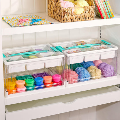 【DealsForYouDays】Vtopmart 24QT Clear Craft Storage Bin with Removable Trays&Adjustable Dividers, Containers for Art Supply Coloring Books Sensory Toys Craft Supplies Medicine Playdough Squishy, Transparent Dust Proof, Mid-Year Sale Preschool Restock, DFYD