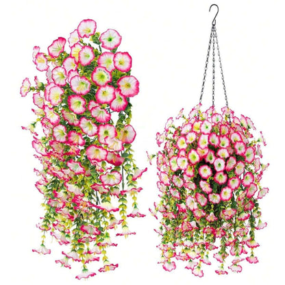 2PCS Eucalyptus & Morning Glory Hanging Vines – Lifelike Silk Flower Wall Decor | UV-Resistant Artificial Plants for Outdoor Porch Garden Wedding