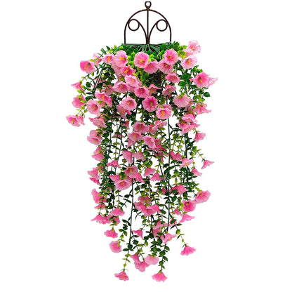 2PCS Eucalyptus & Morning Glory Hanging Vines – Lifelike Silk Flower Wall Decor | UV-Resistant Artificial Plants for Outdoor Porch Garden Wedding