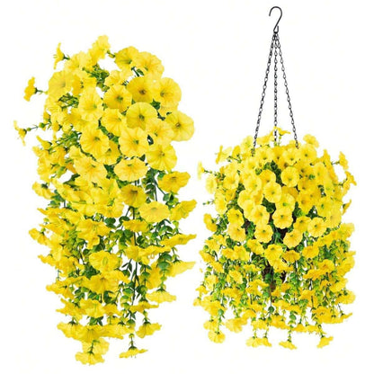 2PCS Eucalyptus & Morning Glory Hanging Vines – Lifelike Silk Flower Wall Decor | UV-Resistant Artificial Plants for Outdoor Porch Garden Wedding