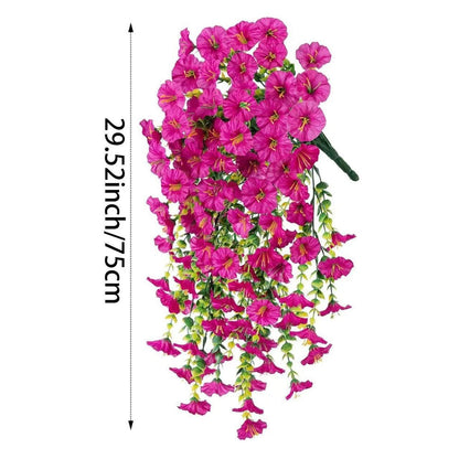 2PCS Eucalyptus & Morning Glory Hanging Vines – Lifelike Silk Flower Wall Decor | UV-Resistant Artificial Plants for Outdoor Porch Garden Wedding