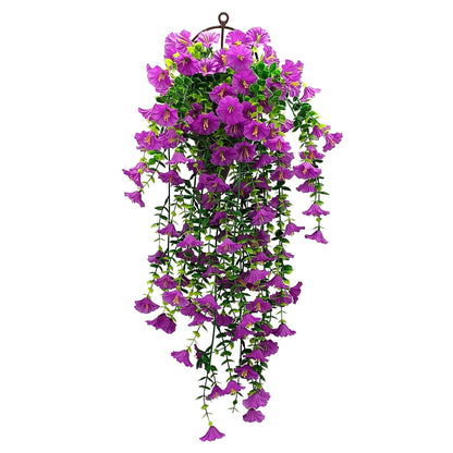 2PCS Eucalyptus & Morning Glory Hanging Vines – Lifelike Silk Flower Wall Decor | UV-Resistant Artificial Plants for Outdoor Porch Garden Wedding