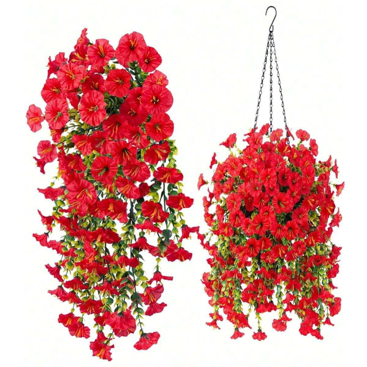 2PCS Eucalyptus & Morning Glory Hanging Vines – Lifelike Silk Flower Wall Decor | UV-Resistant Artificial Plants for Outdoor Porch Garden Wedding