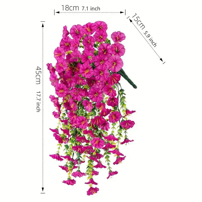2PCS Eucalyptus & Morning Glory Hanging Vines – Lifelike Silk Flower Wall Decor | UV-Resistant Artificial Plants for Outdoor Porch Garden Wedding