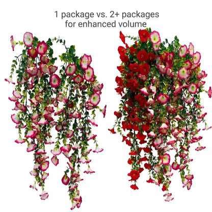 2PCS Eucalyptus & Morning Glory Hanging Vines – Lifelike Silk Flower Wall Decor | UV-Resistant Artificial Plants for Outdoor Porch Garden Wedding
