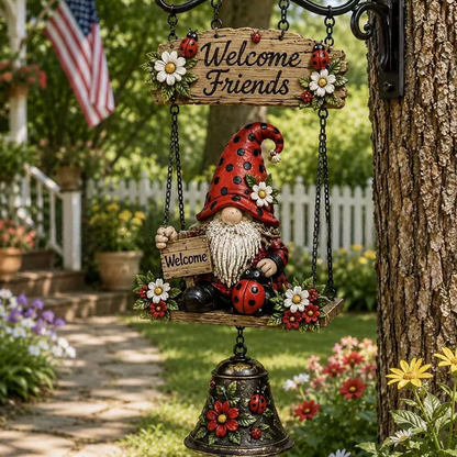 Gnome Welcome Bell – Outdoor Hanging Garden Decor | Rustic Porch Ornament with Chime for Yard Patio Entryway New Arrival