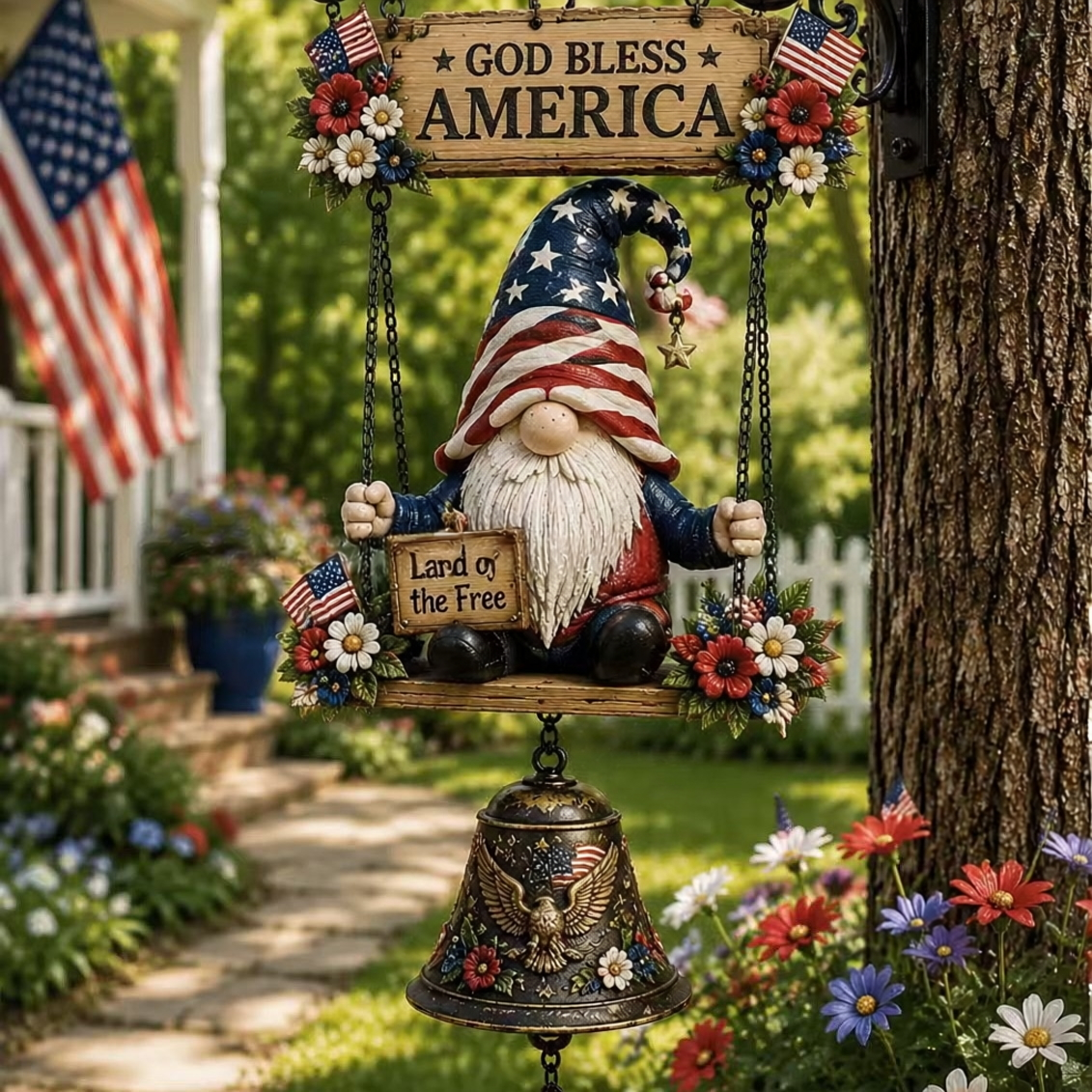 Gnome Welcome Bell – Outdoor Hanging Garden Decor | Rustic Porch Ornament with Chime for Yard Patio Entryway New Arrival